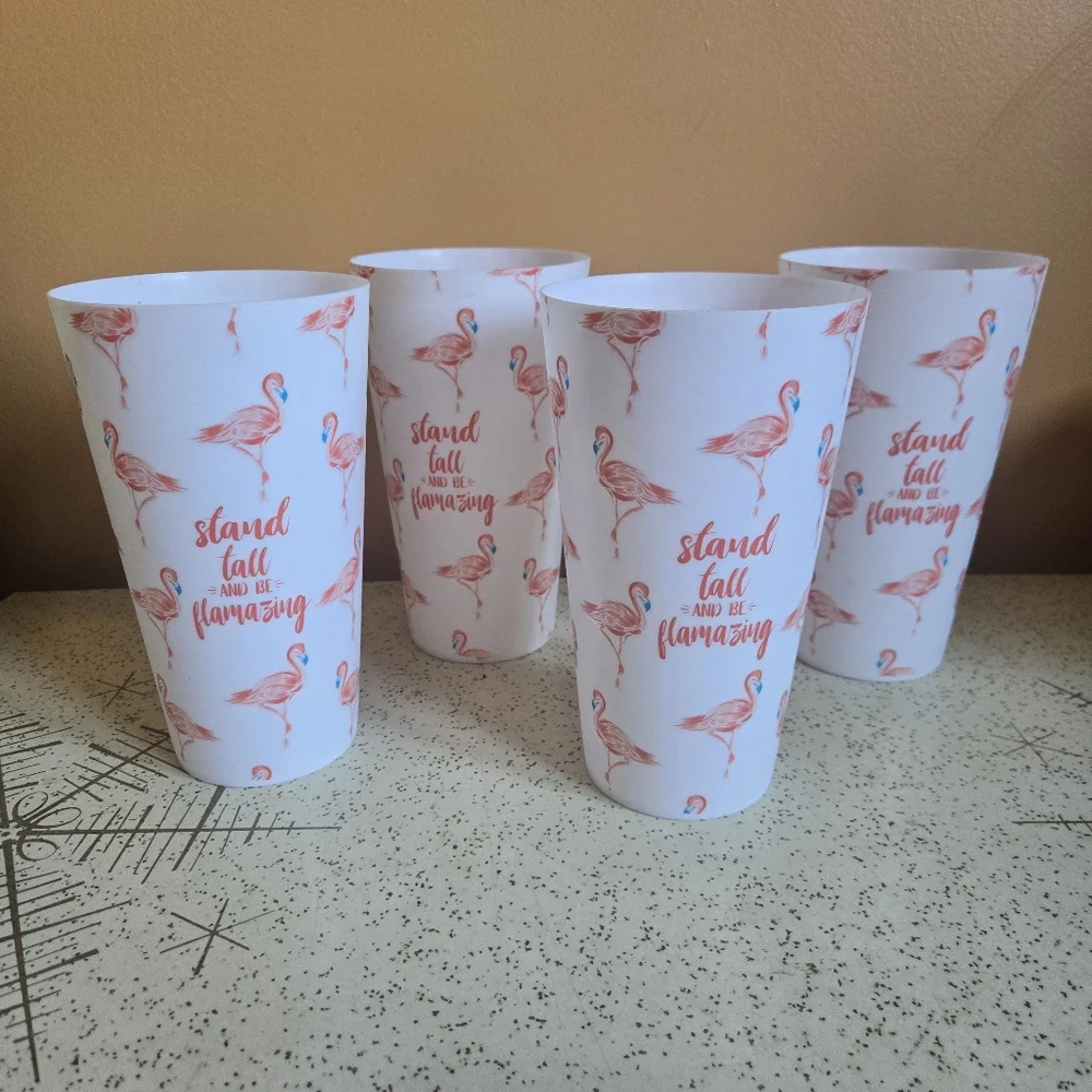 Flamingo Print Plastic Tumbler Cups 4-pc